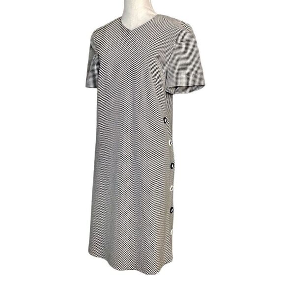 Vintage Lizwear Black and White Gingham Mod Dress Short Sleeve Side Button - Picture 1 of 11